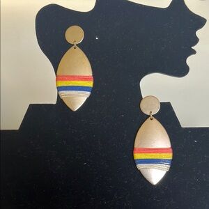 Gold and Red Teardrop Earrings with Modern Design